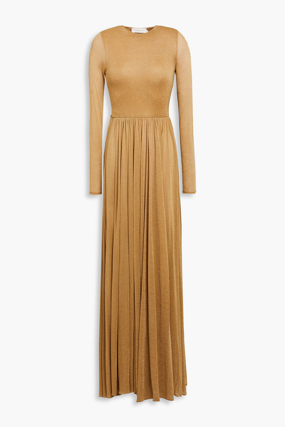 Zimmermann Gathered Metallic Jersey Gown In Gold
