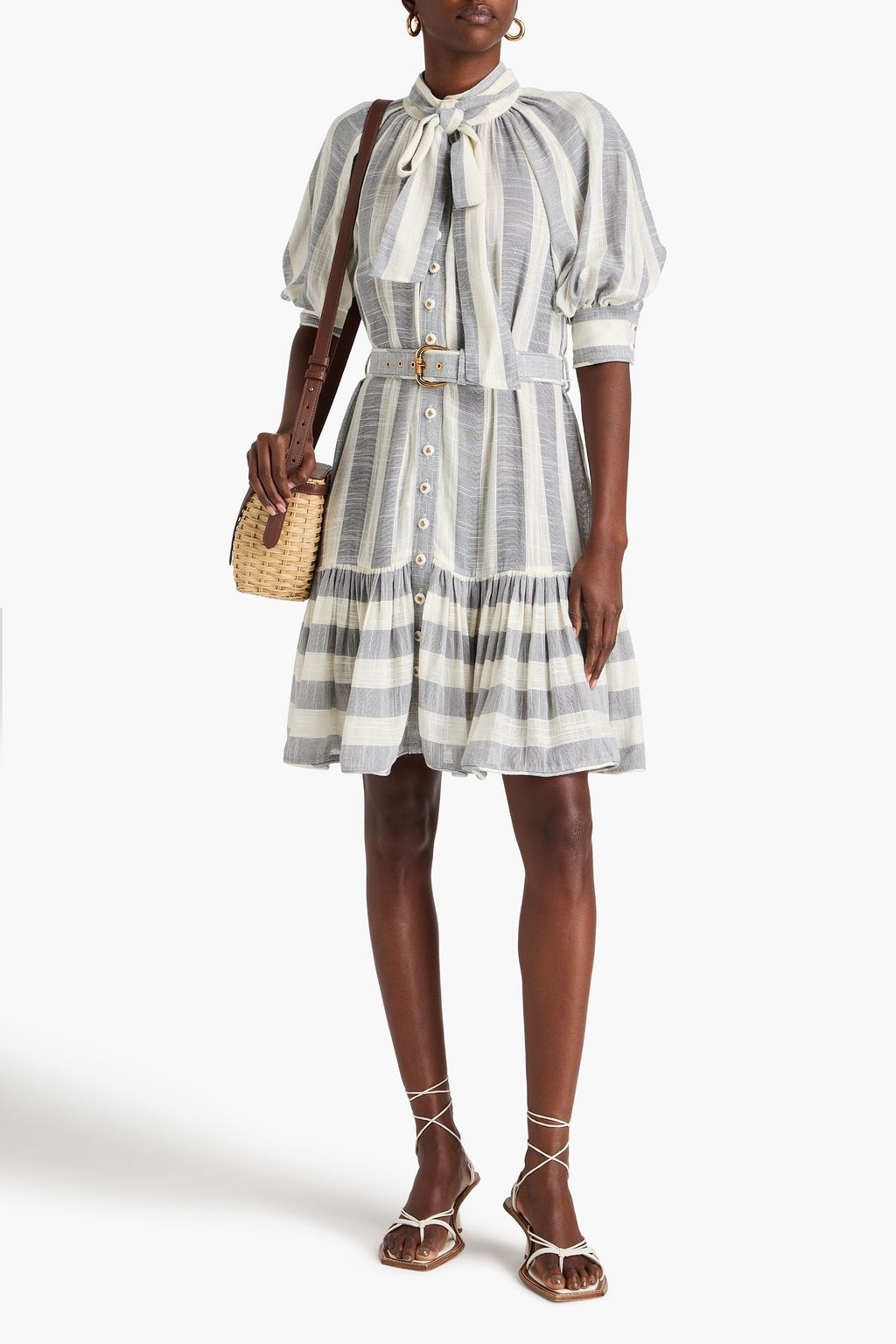 ZIMMERMANN Pussy-bow striped woven mini dress