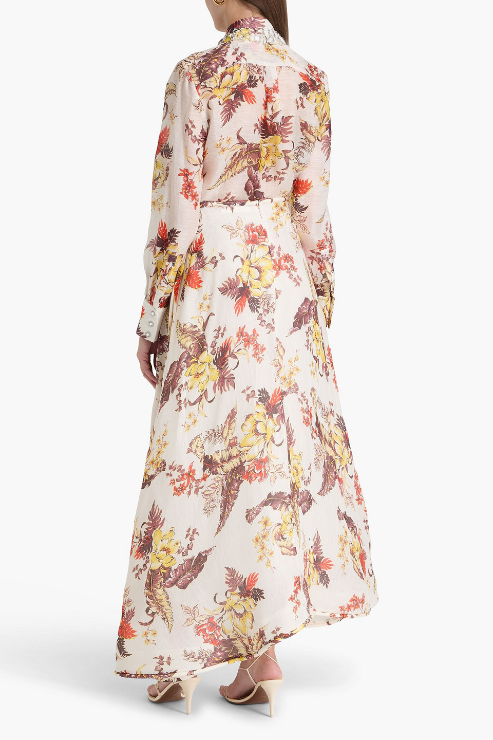 Shop Zimmermann Floral-print Linen And Silk-blend Gauze Maxi Skirt In Ivory