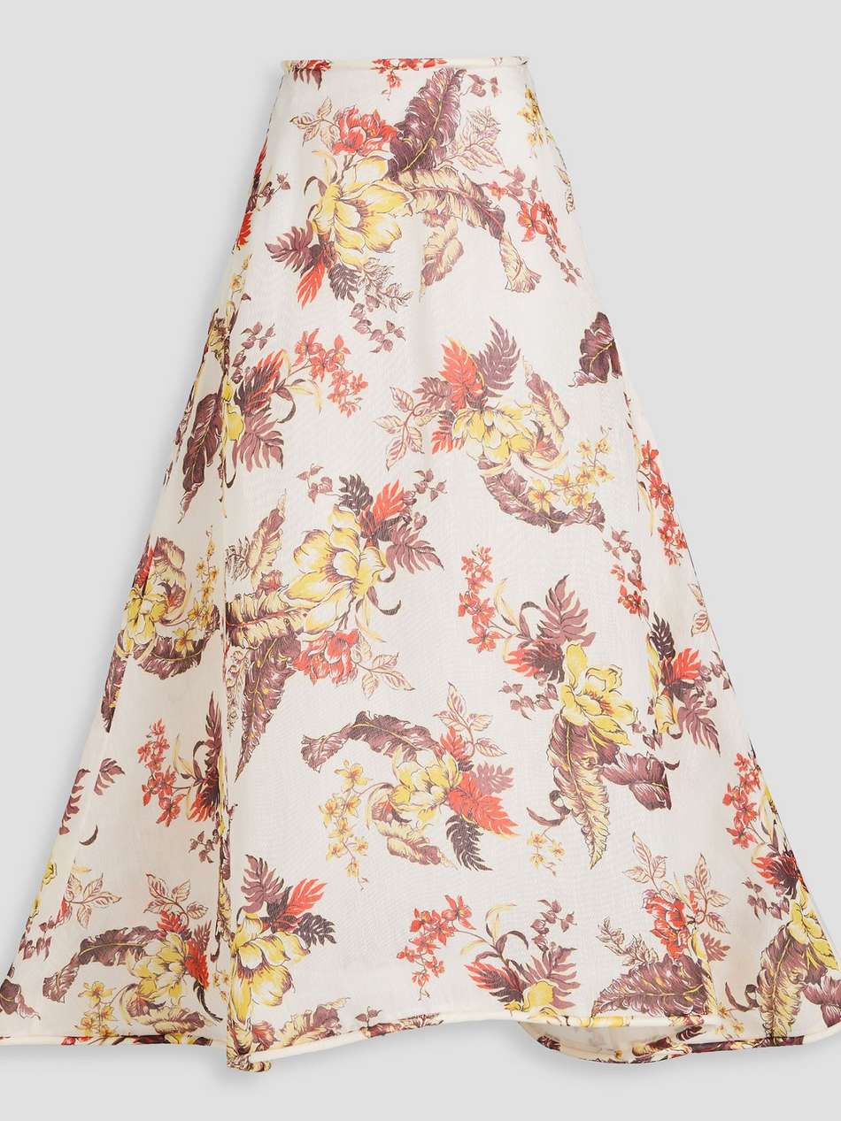 floral-print linen and silk-blend gauze maxi skirt