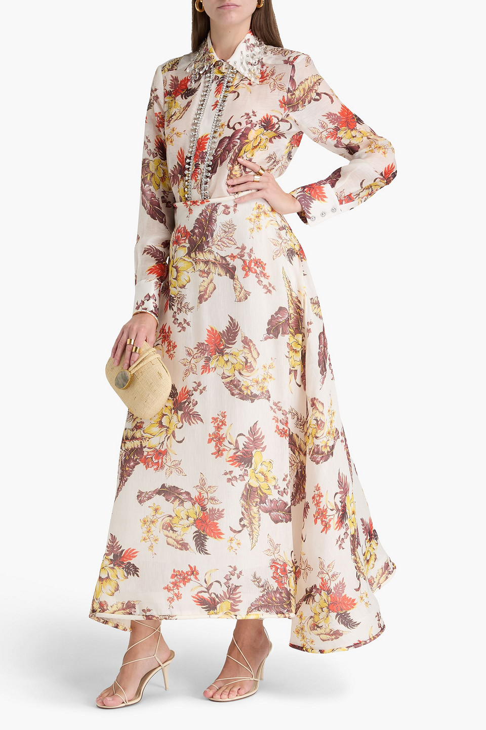 Shop Zimmermann Floral-print Linen And Silk-blend Gauze Maxi Skirt In Ivory