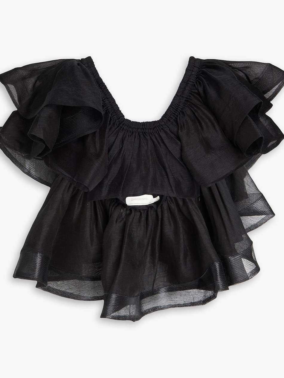 cropped tiered linen and silk-blend top