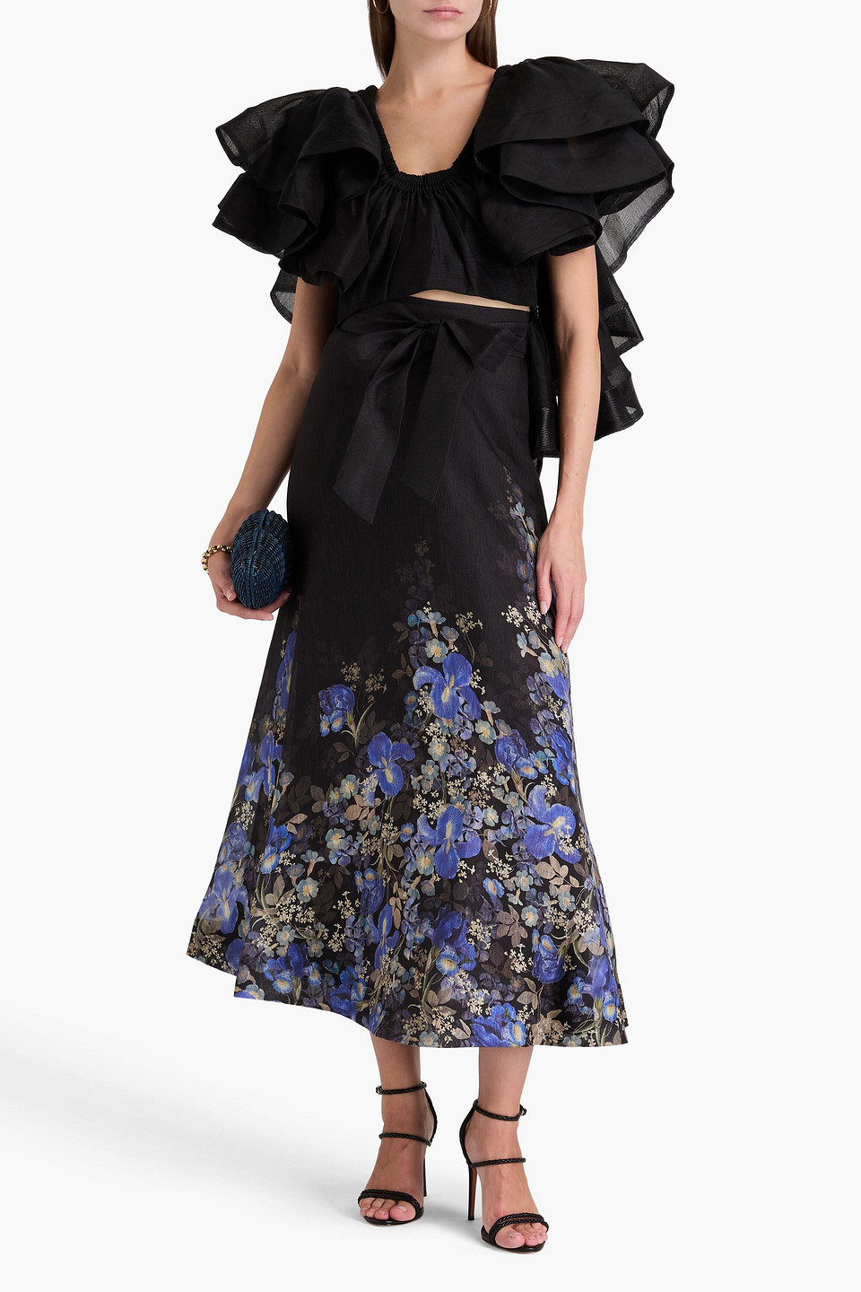 Zimmermann Ruffled Scoop-neck Crop Top In Black