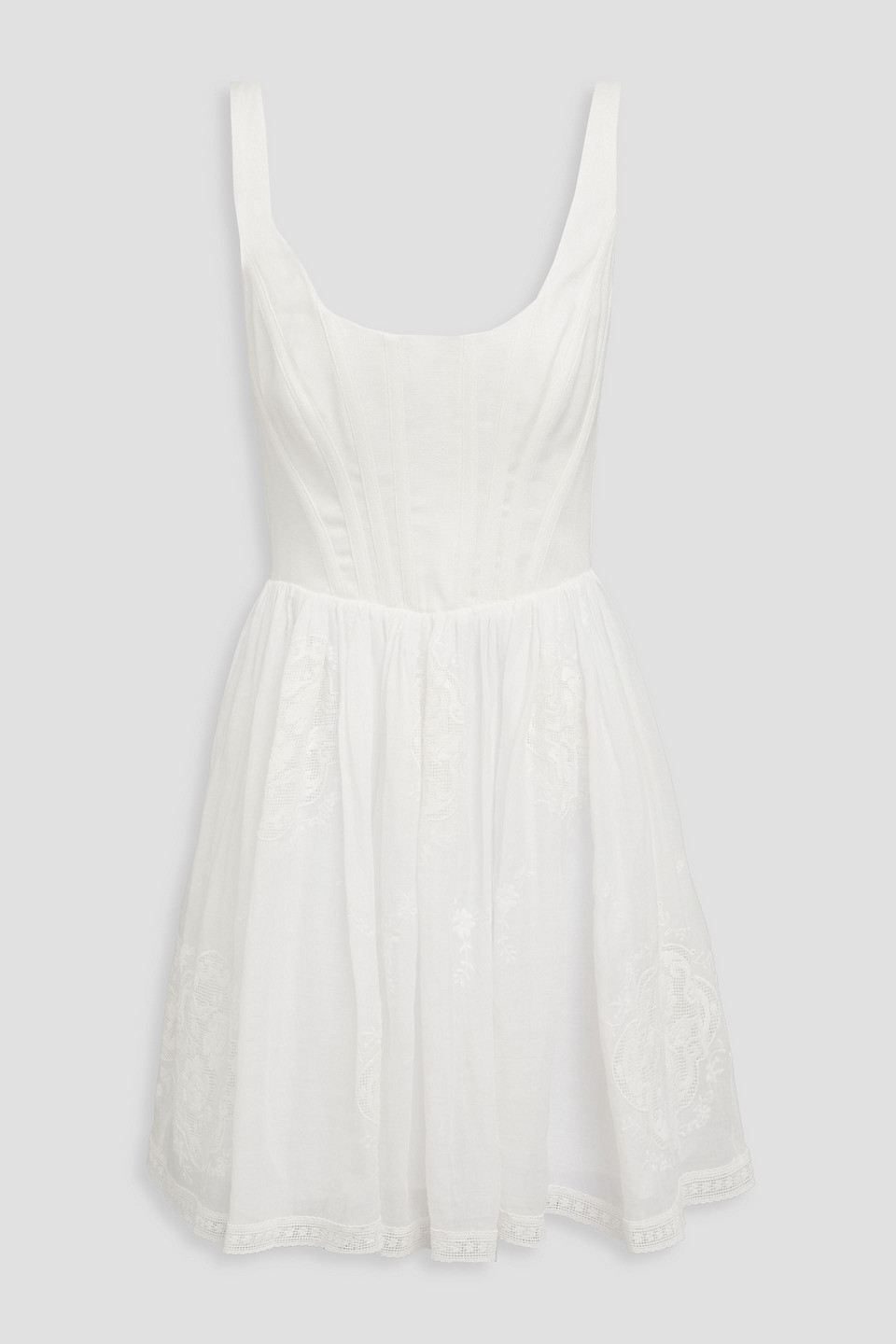 zimmermann - crocheted lace-trimmed ramie mini dress - white - 2