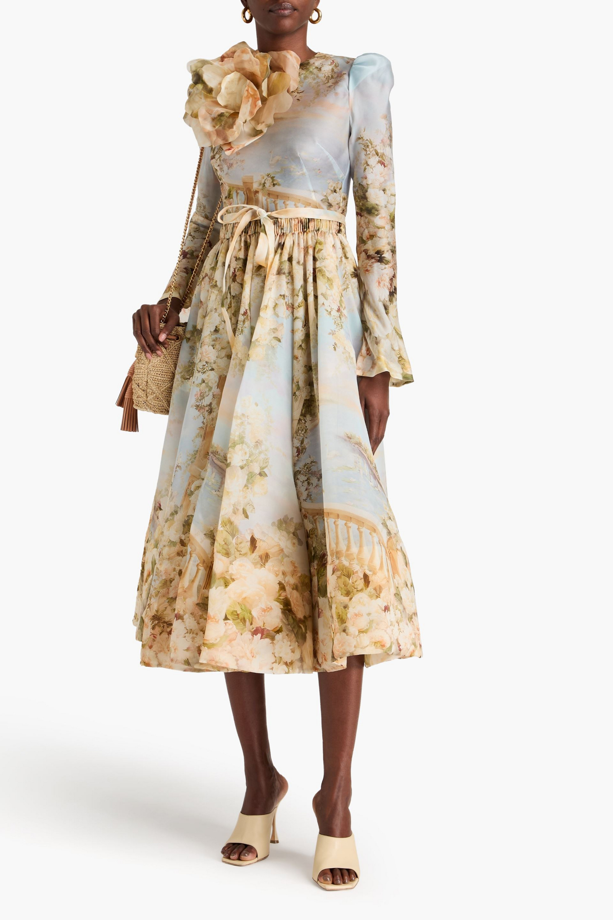 Zimmermann Appliquéd floral-print silk-organza midi dress