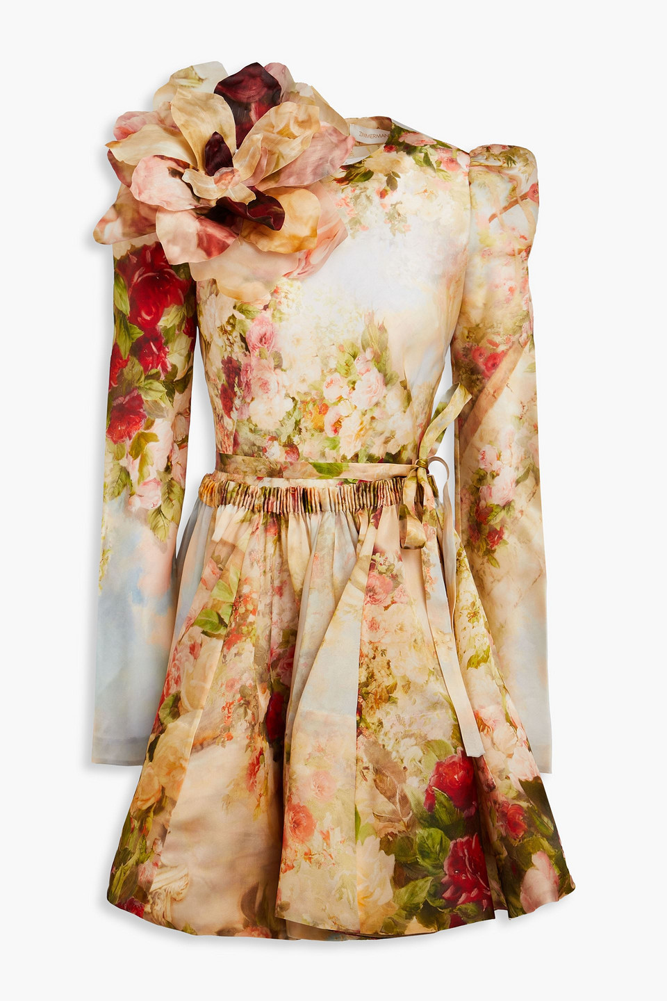 Zimmermann Pleated Floral-print Silk-organza Mini Dress In Multicolor