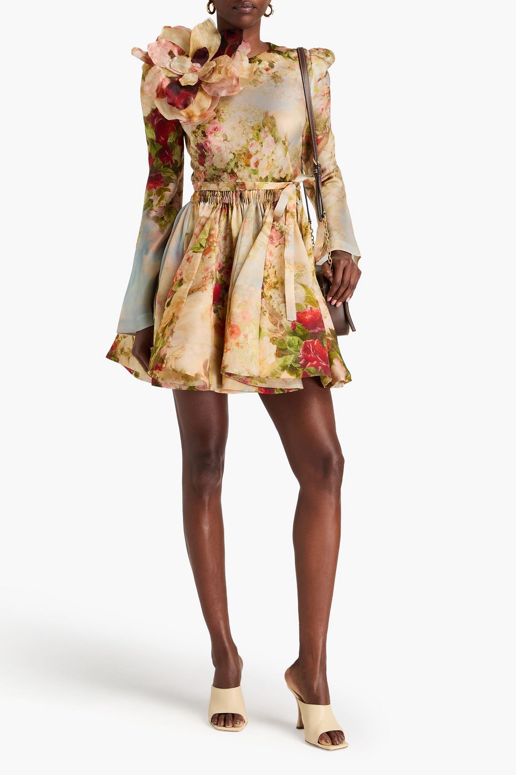 ZIMMERMANN Appliquéd floral-print silk-organza mini dress