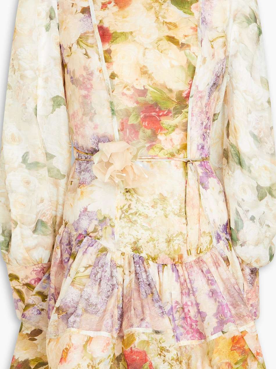 floral-print linen and silk-blend gauze mini dress