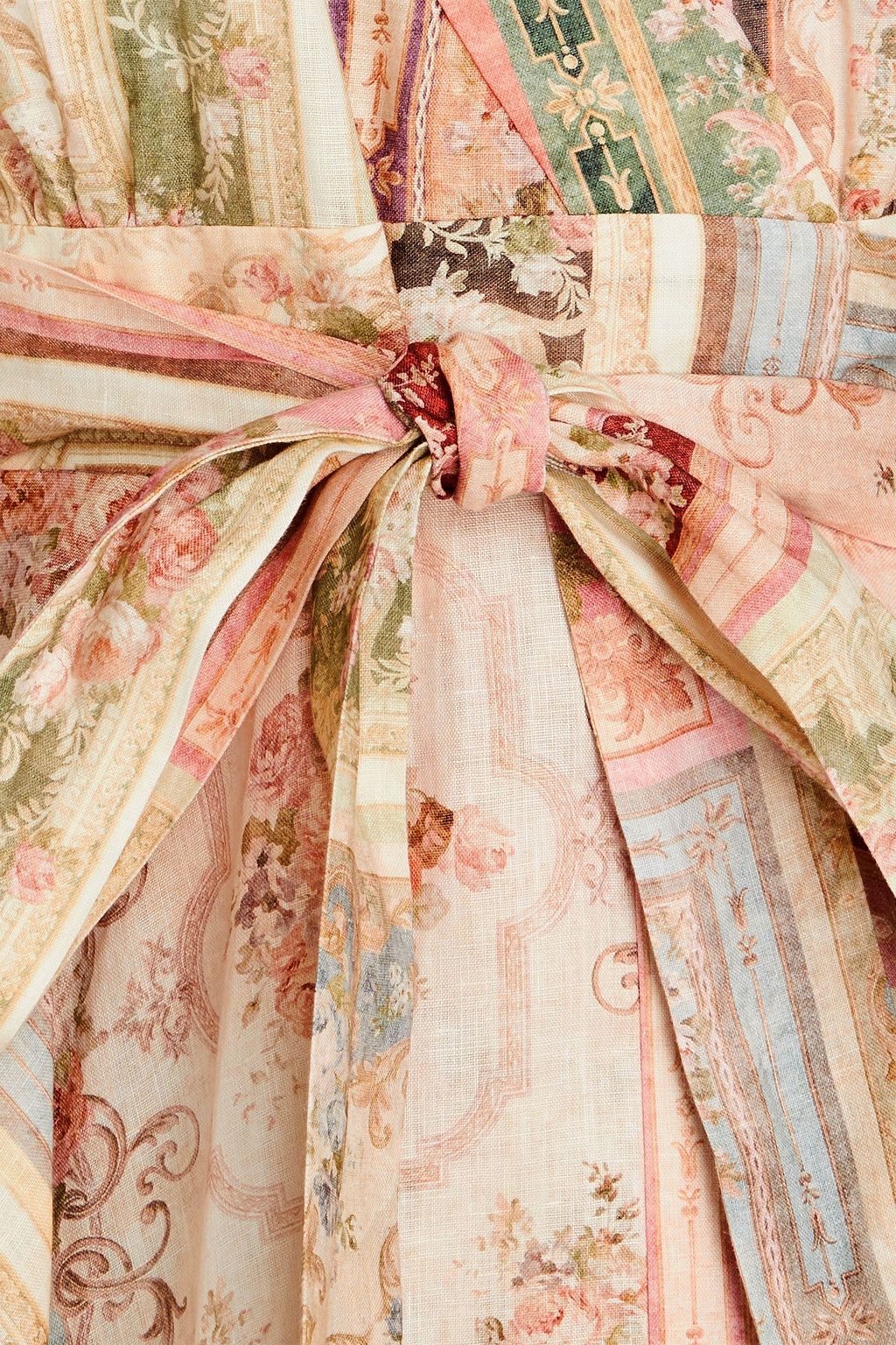 ZIMMERMANN فستان قصير بتصميم ملتف من الكتّان بتأثير مزموم مزين بطبعة الأزهار
