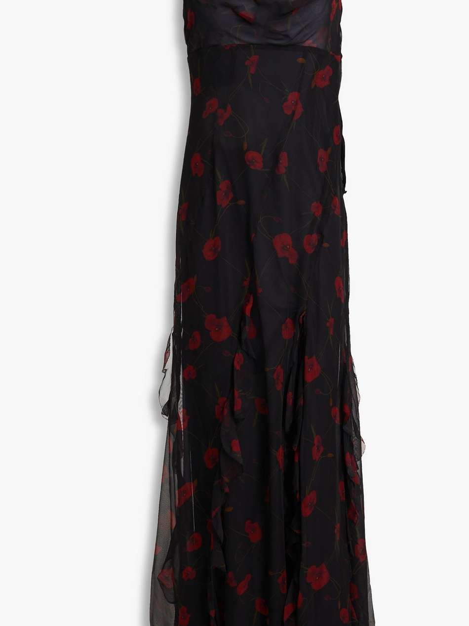 ruffled floral-print silk-chiffon gown