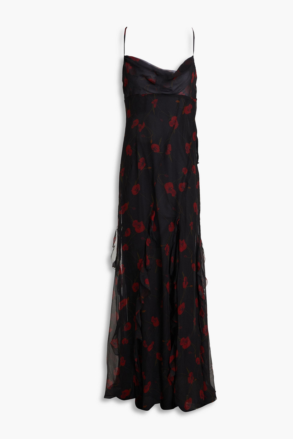 Ruffled floral-print silk-chiffon gown
