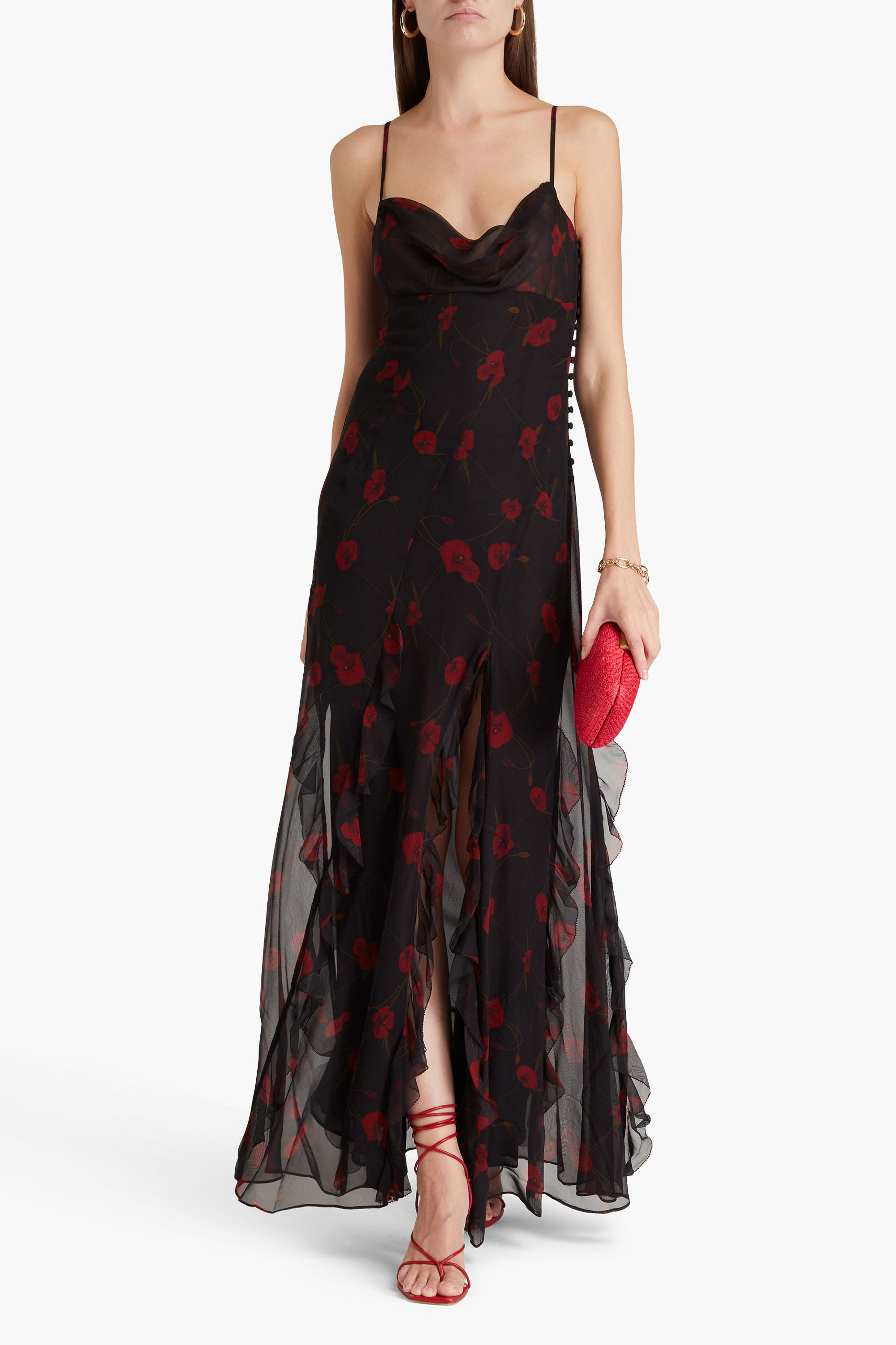 NICHOLAS Ruffled printed silk-chiffon gown