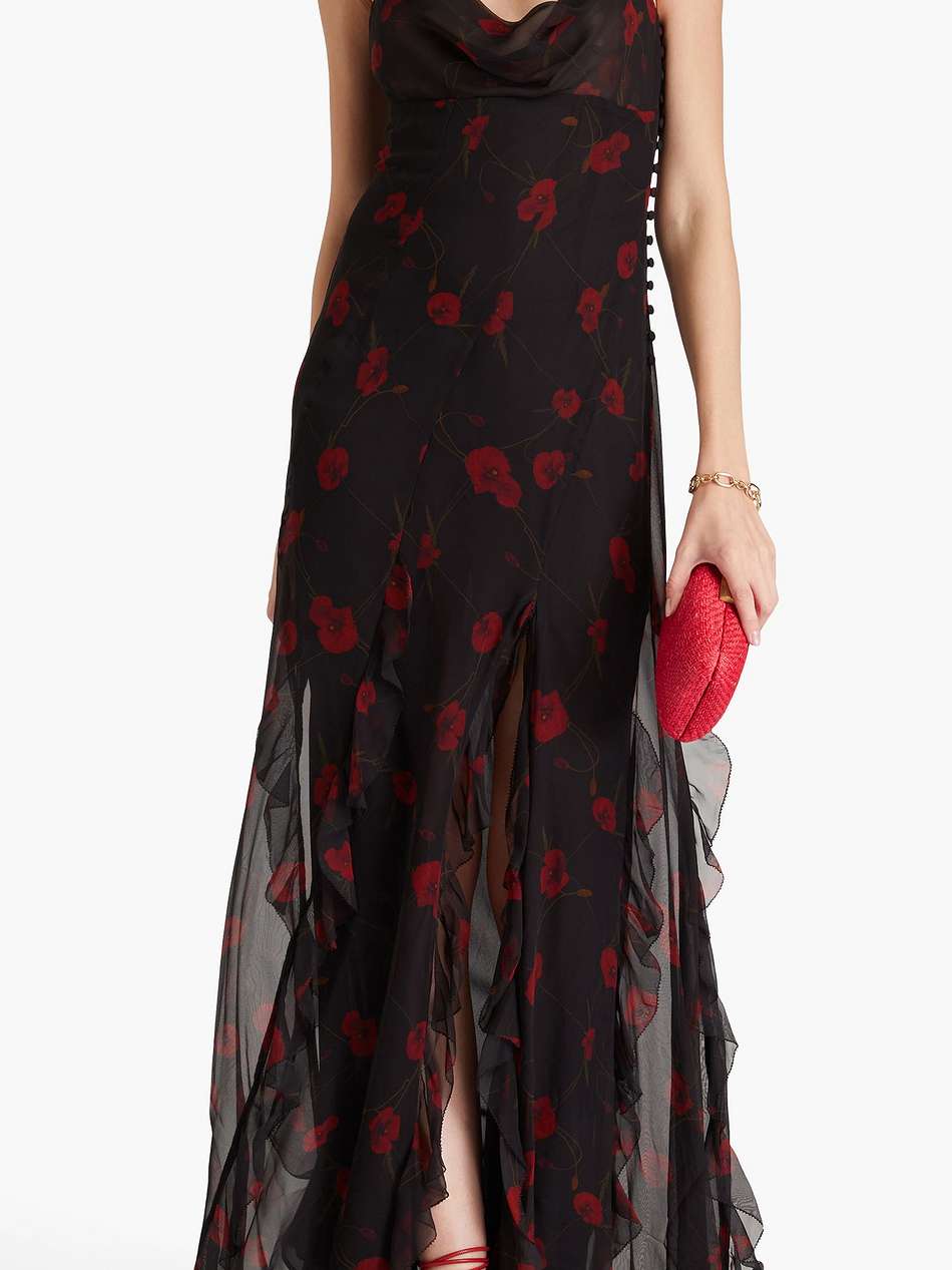 kamila ruffled floral-print silk-chiffon gown