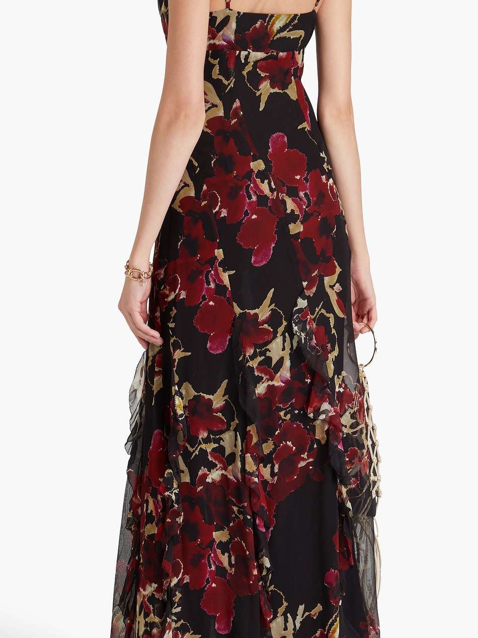 kamila ruffled printed silk-chiffon gown