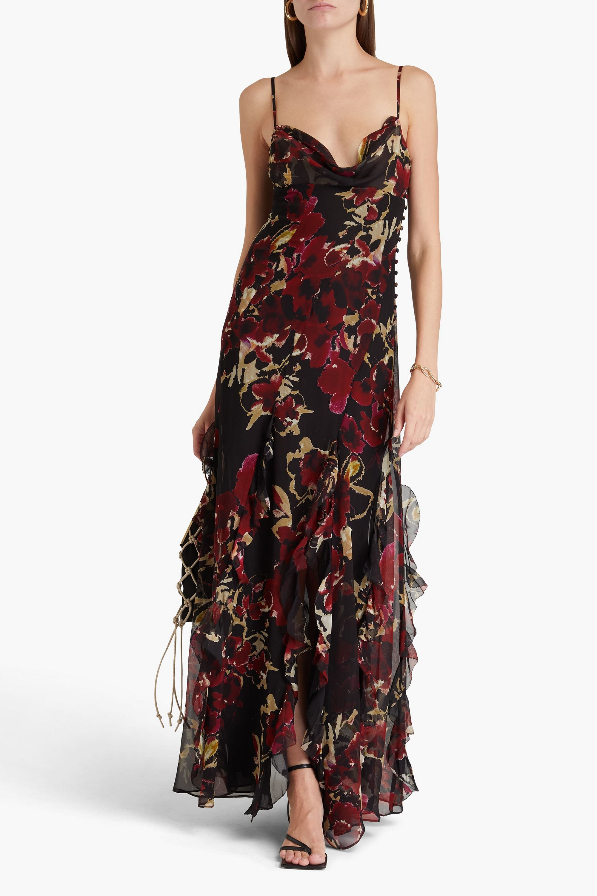 NICHOLAS Ruffled printed silk-chiffon gown