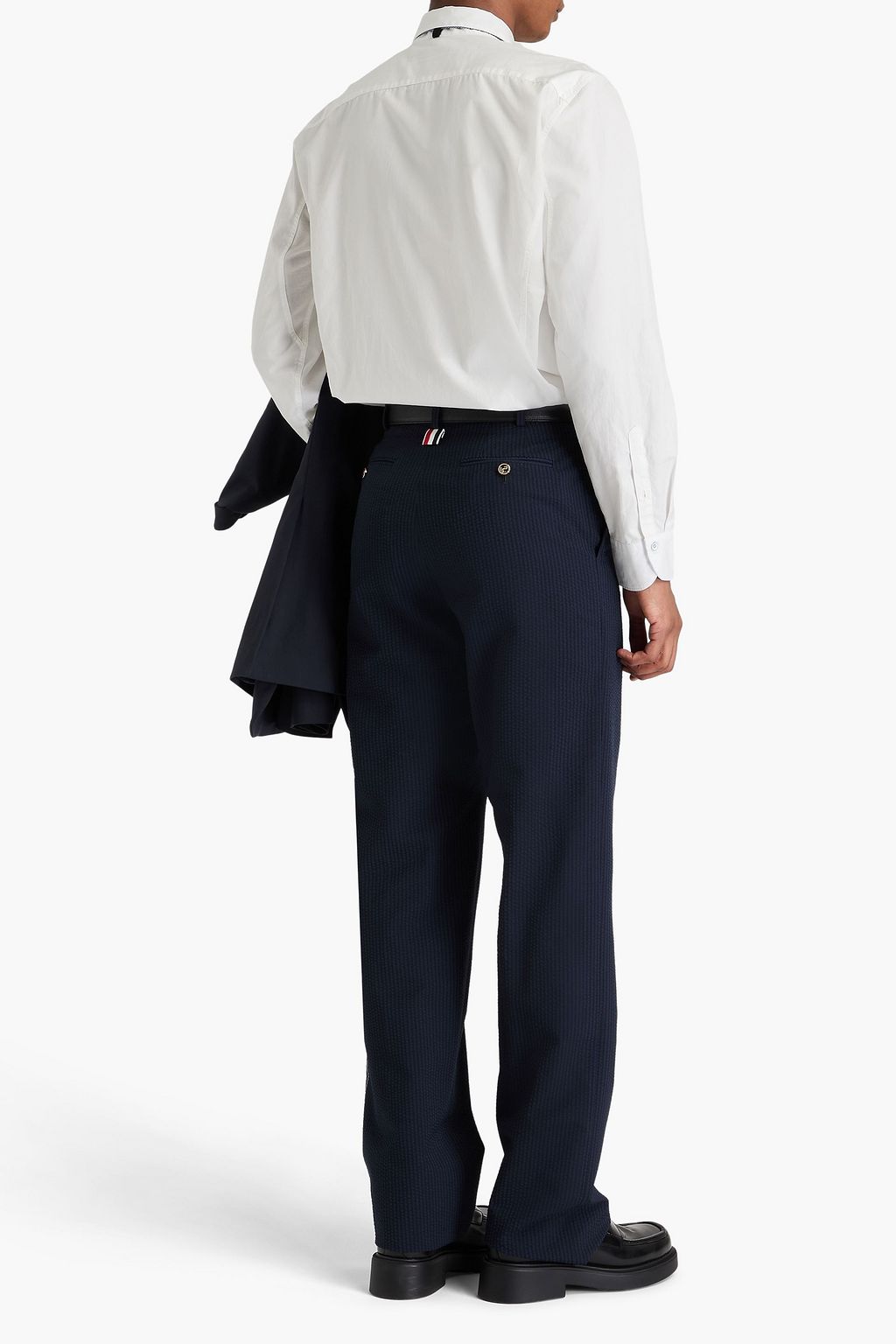 THOM BROWNE بنطال مصنوع من نسيج سيرساكر والصوف بتصميم مخطط