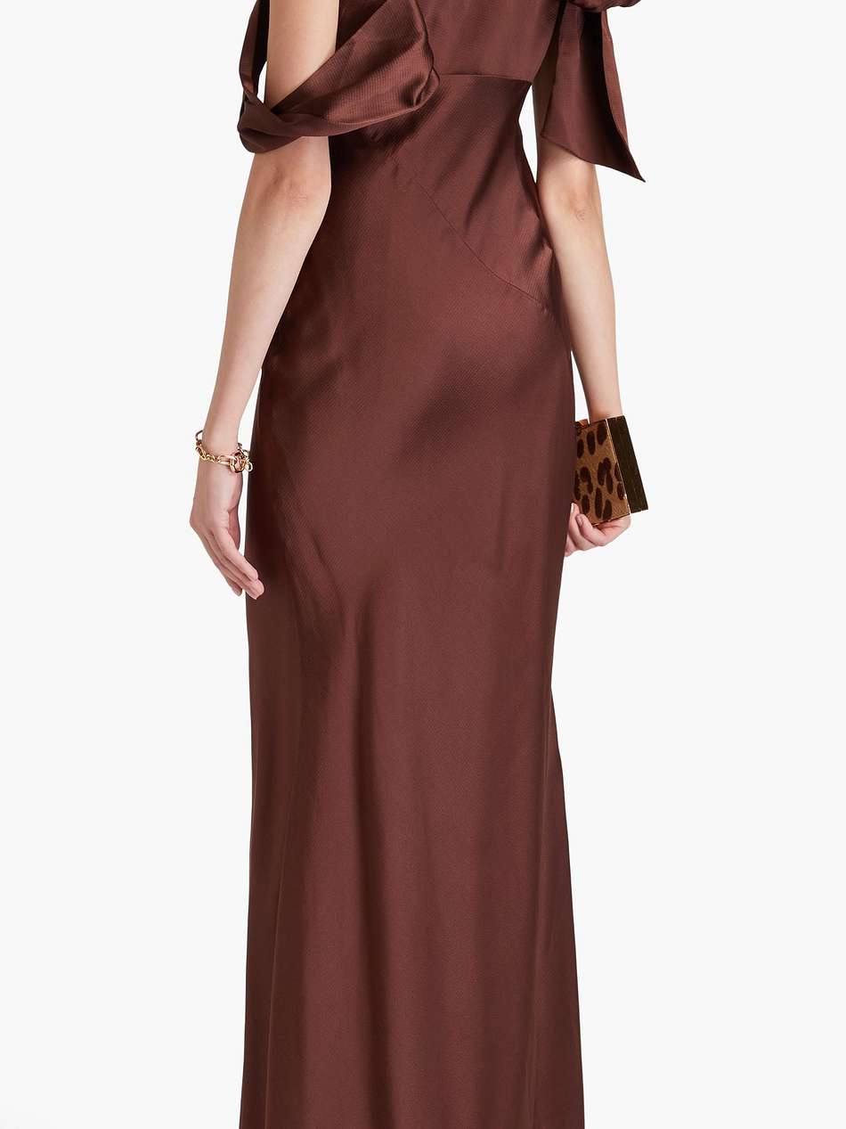 asymmetric draped silk-blend satin maxi dress