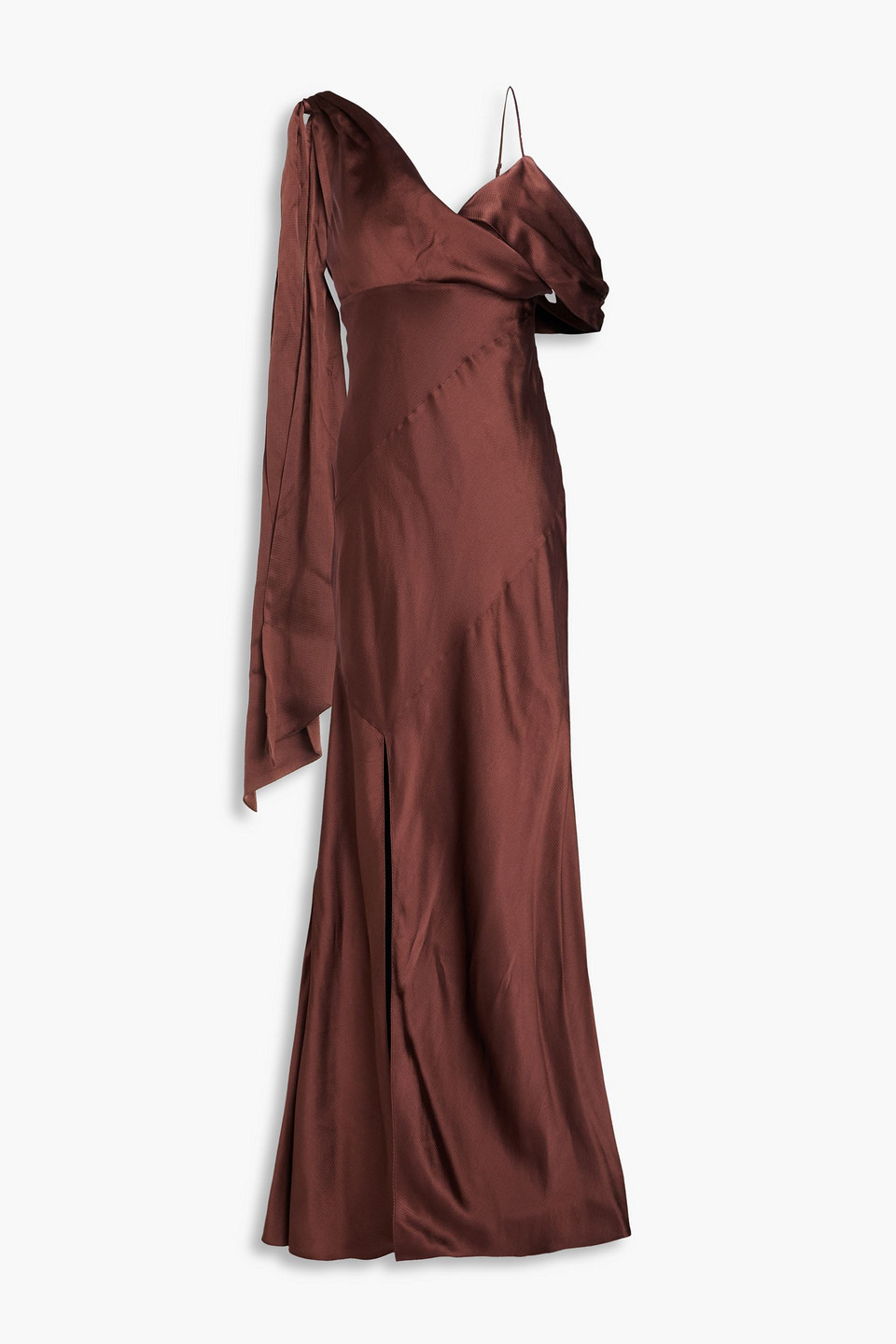 Asymmetric draped silk-blend satin maxi dress