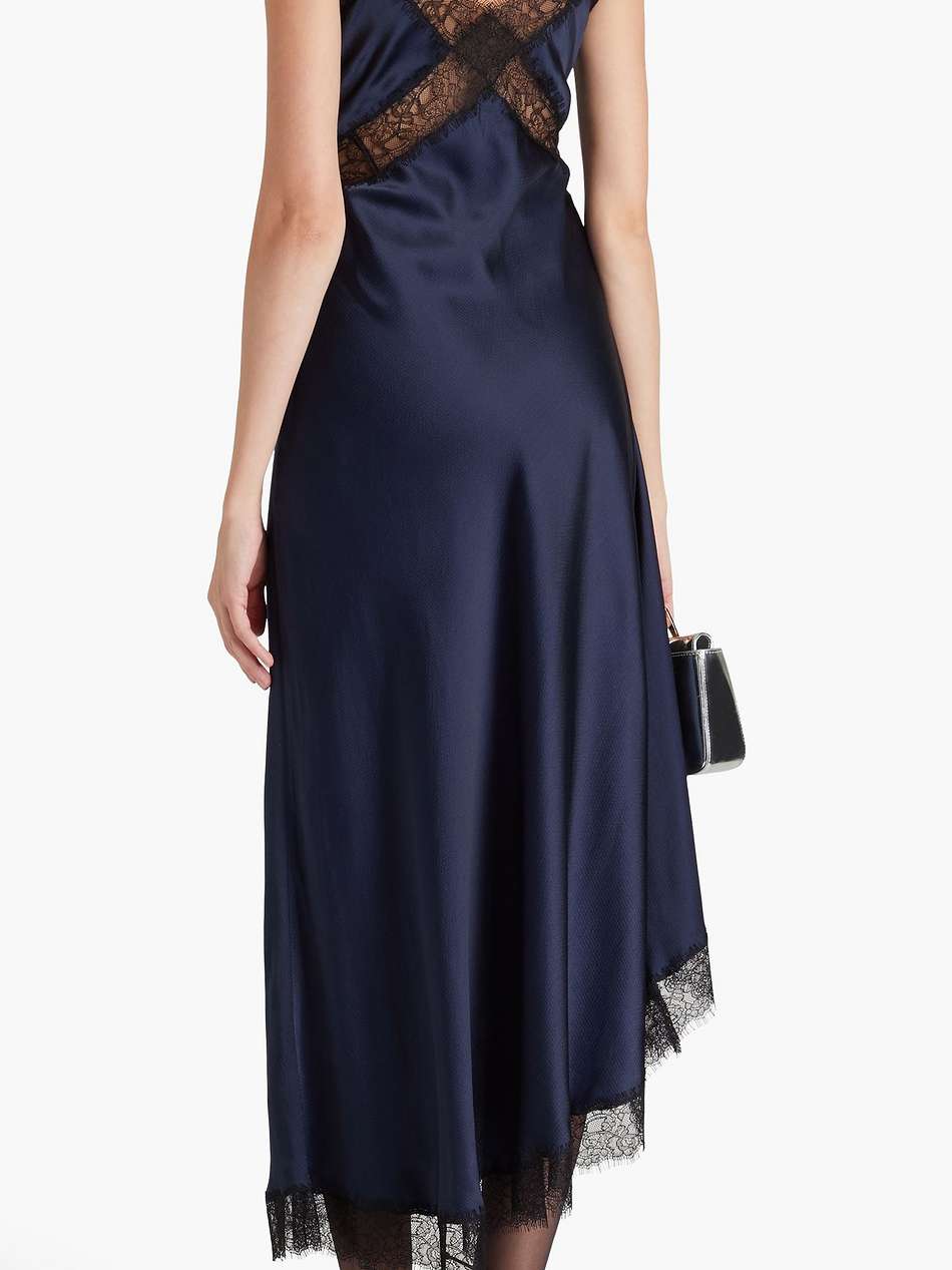 lace-trimmed silk-blend satin midi dress