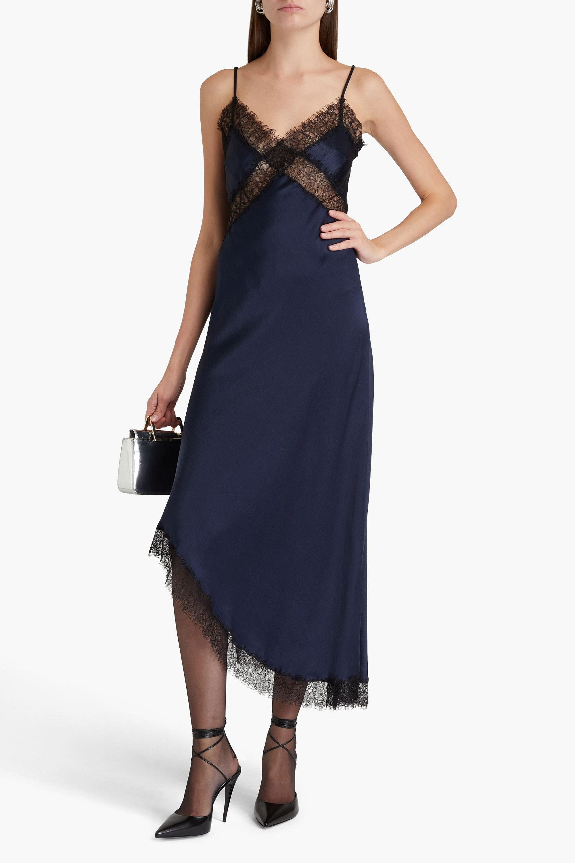 NICHOLAS Lace-trimmed silk-blend satin midi dress