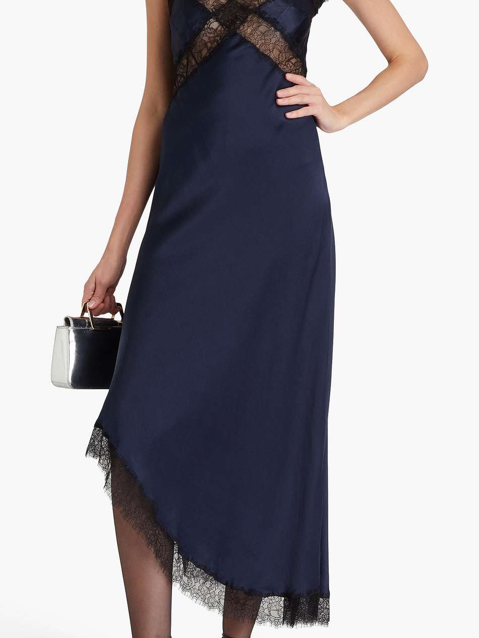 lace-trimmed silk-blend satin midi dress