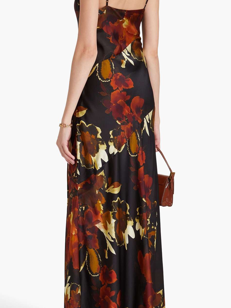 draped printed silk-blend satin gown
