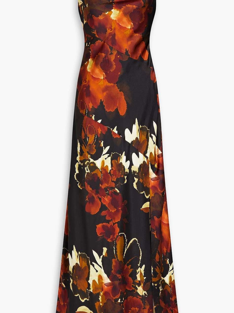ariel draped printed silk-blend satin gown