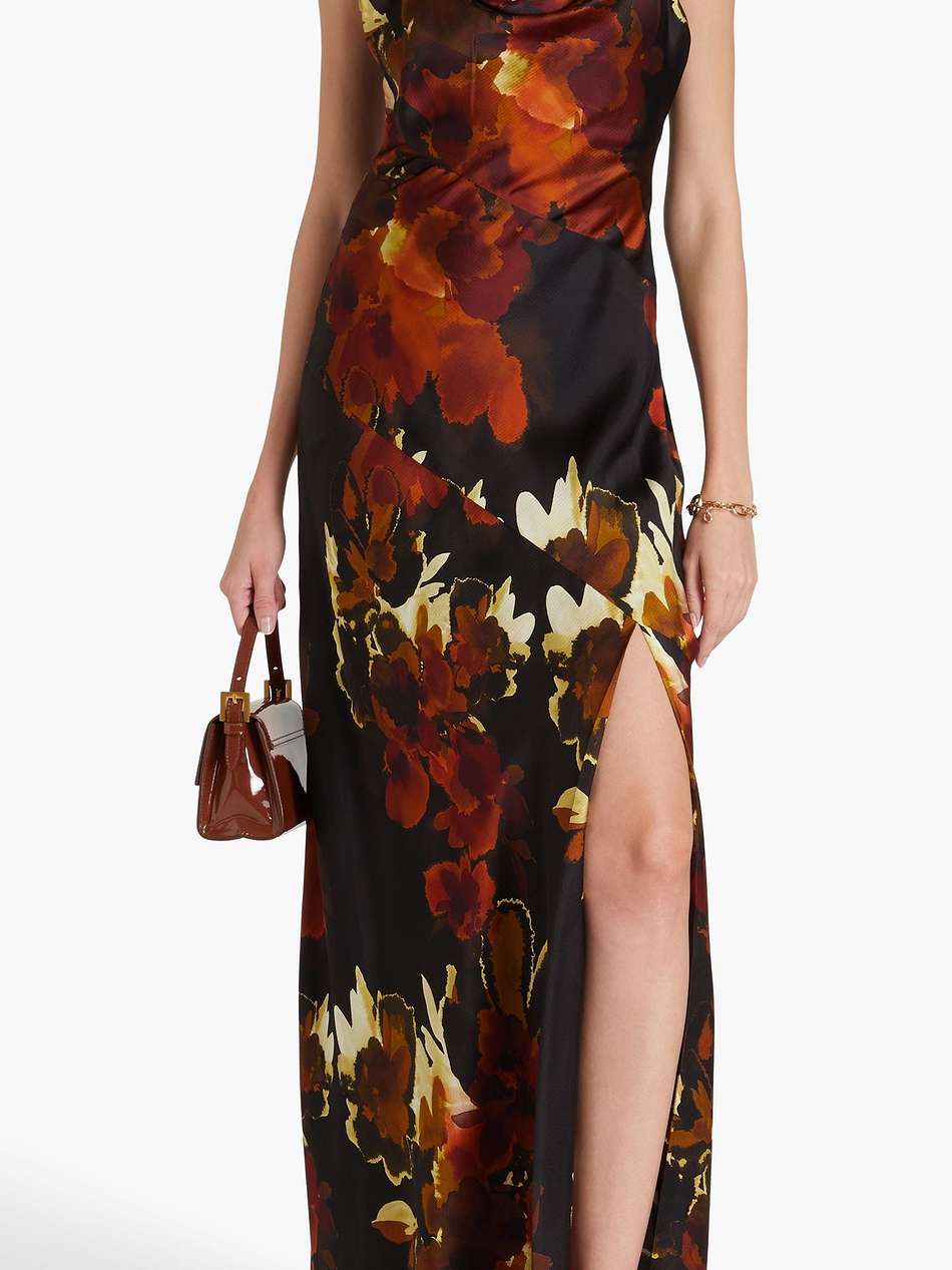 draped printed silk-blend satin gown