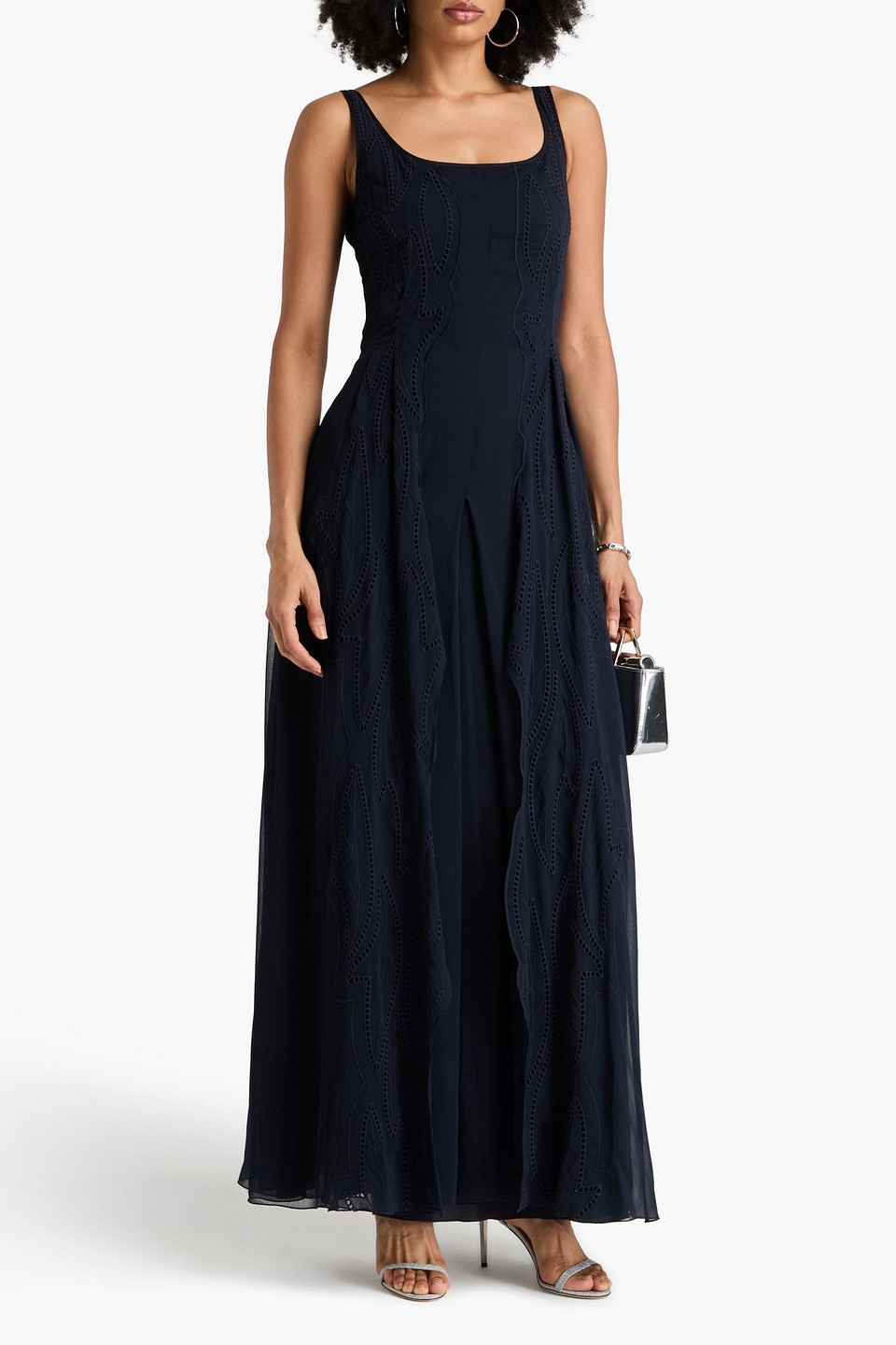 Alberta Ferretti Cape-effect Crepon Gown In Navy