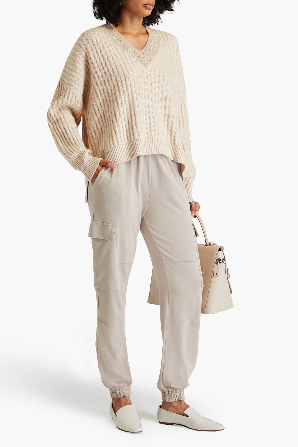 BRUNELLO CUCINELLI Sequin-embellished ribbed cashmere sweater