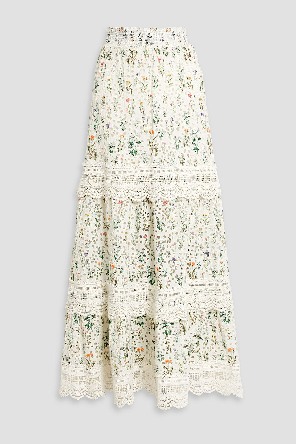 Reise crochet-trimmed floral-print broderie anglaise cotton maxi skirt