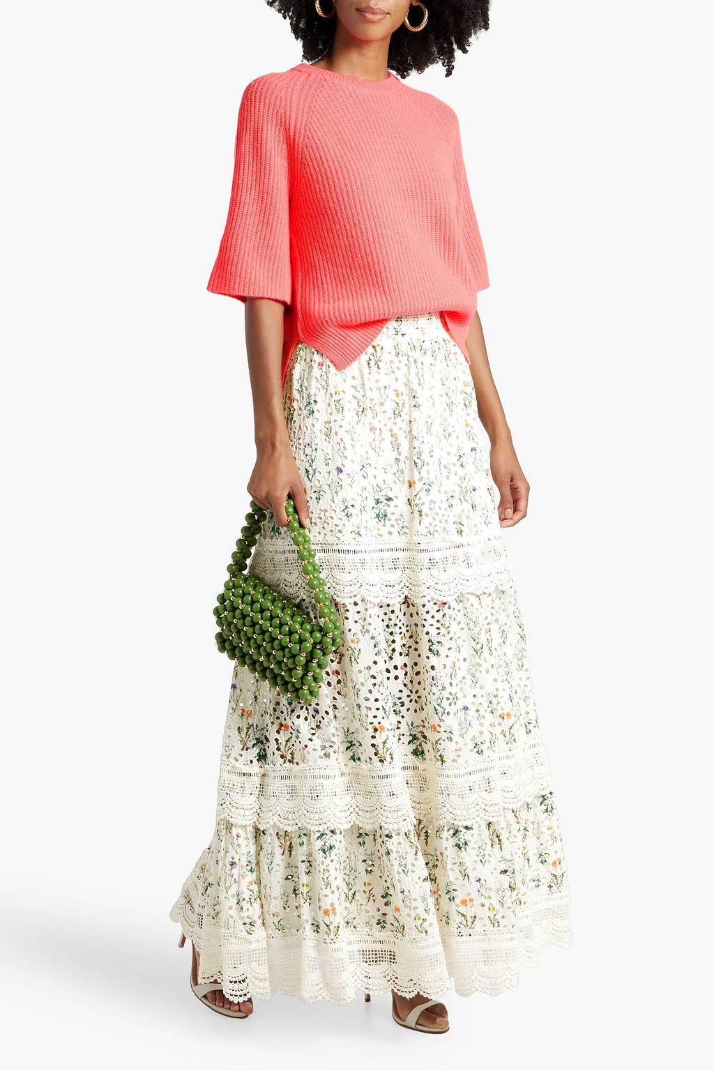 ALICE + OLIVIA Reise crochet-trimmed floral-print broderie anglaise cotton maxi skirt