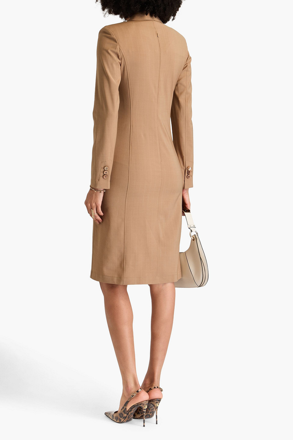Alberta Ferretti Pinstriped Wool-blend Dress In Camel