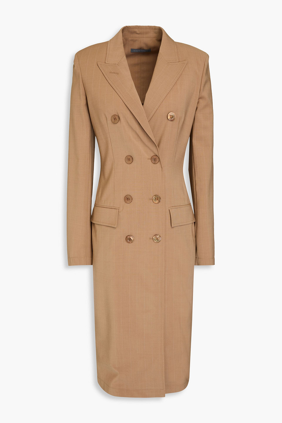 Alberta Ferretti Pinstriped Wool-blend Dress In Camel