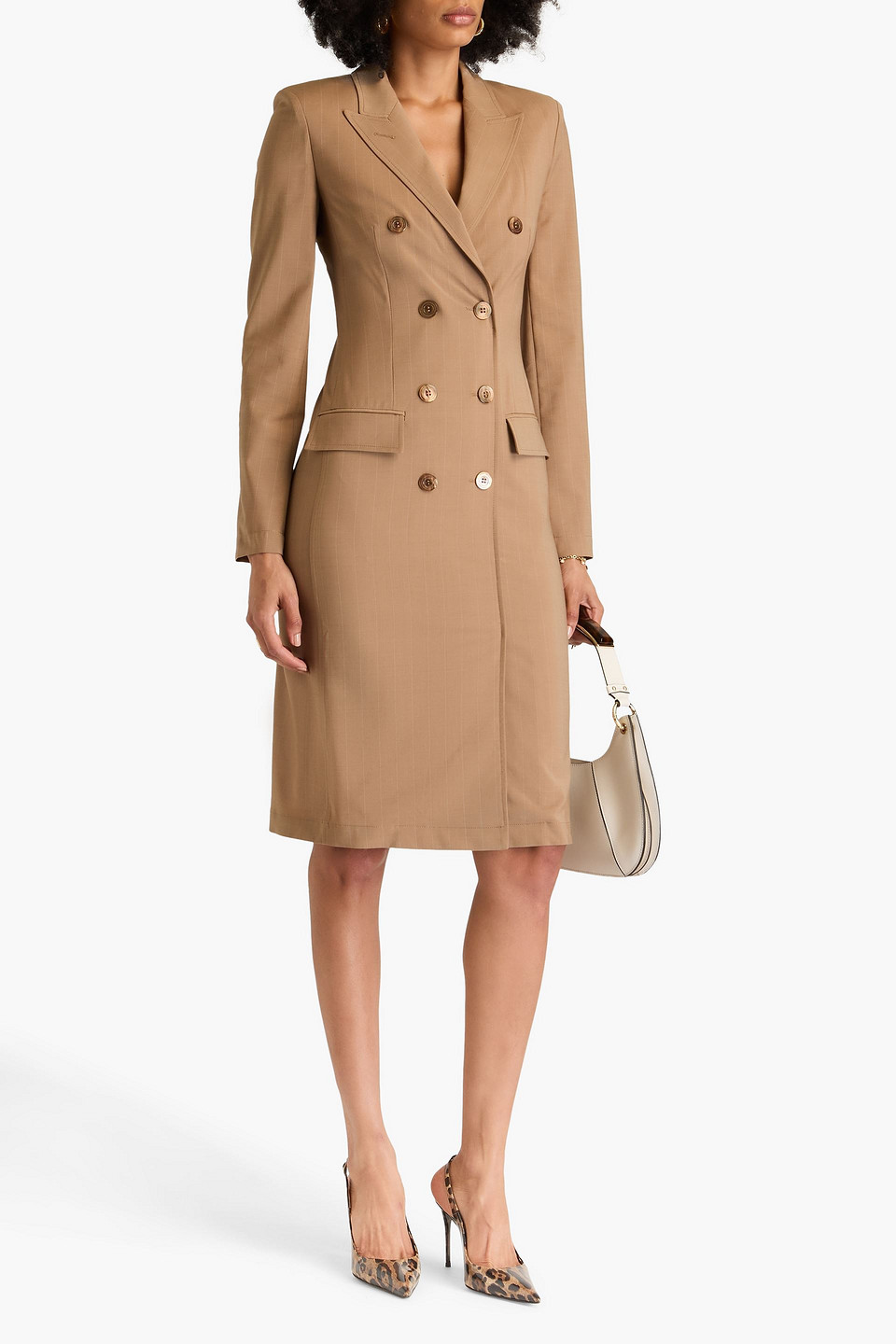 Alberta Ferretti Pinstriped Wool-blend Dress In Camel