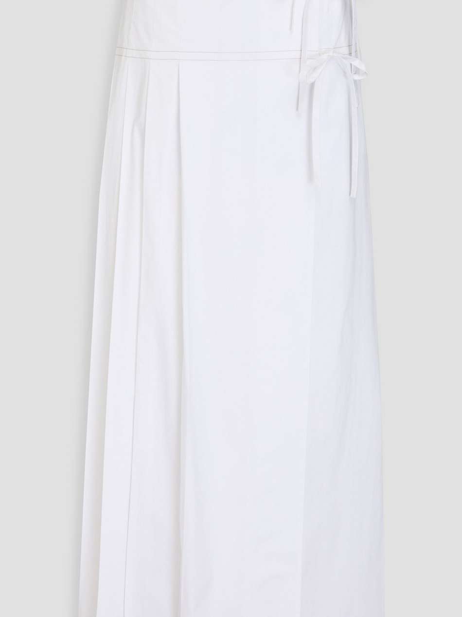 pleated cotton-blend poplin maxi wrap skirt