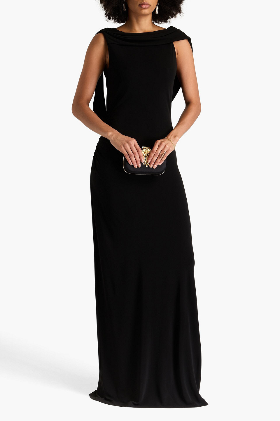 Alberta Ferretti Draped Jersey Gown In Black