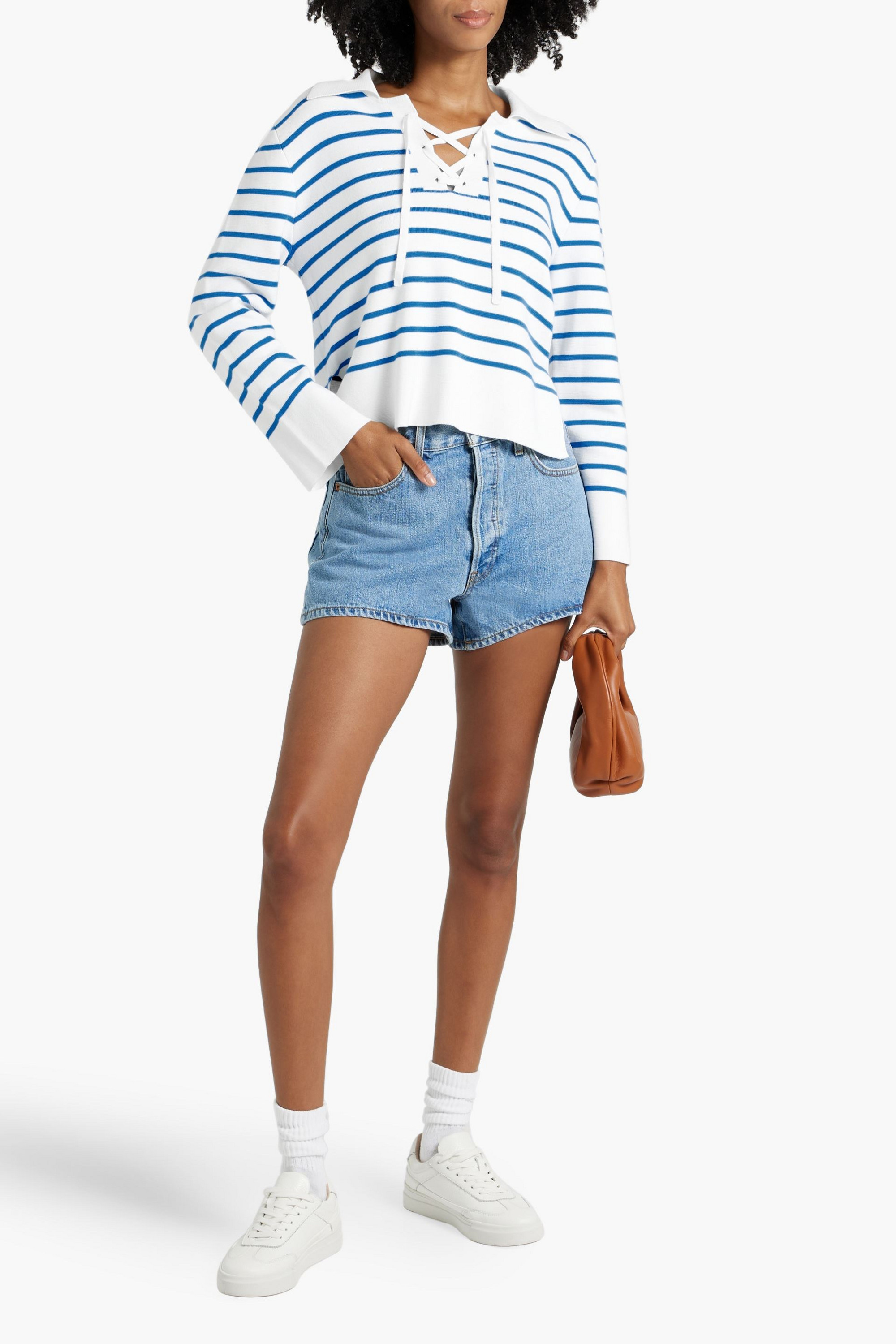 COTTON BY AUTUMN CASHMERE Lace-up striped cotton sweater