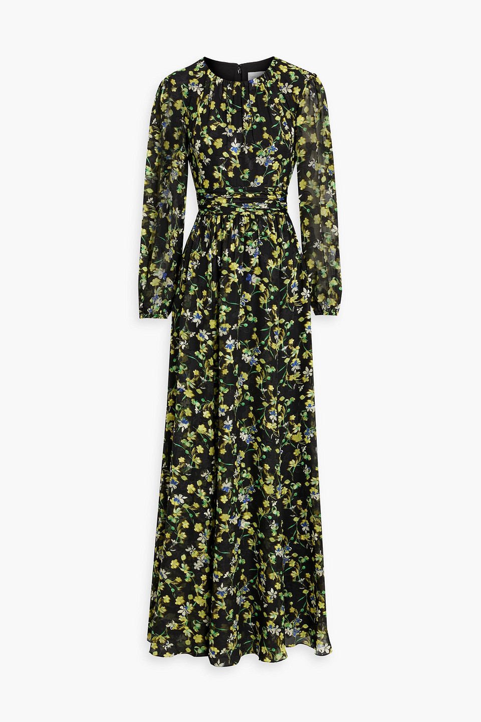 Mikael Aghal Floral-print Chiffon Maxi Dress In Black
