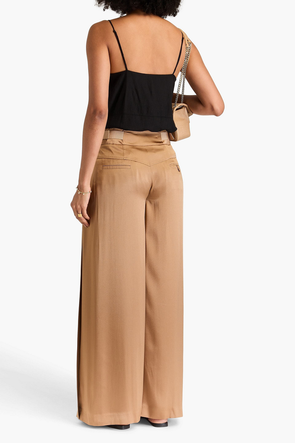 Alberta Ferretti Pleated Crepe-satin Wide-leg Pants In Camel