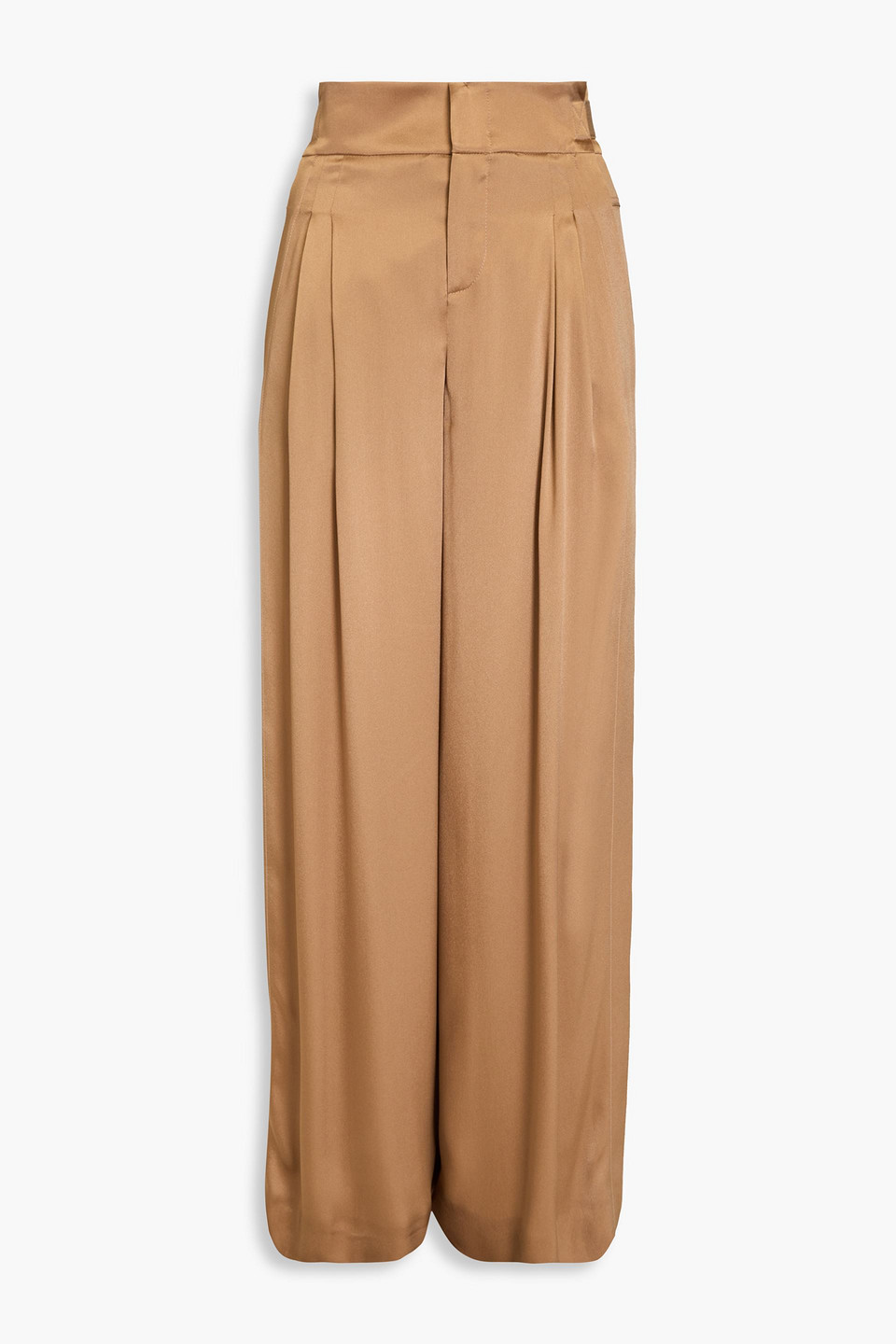 Alberta Ferretti Pleated Crepe-satin Wide-leg Pants In Camel
