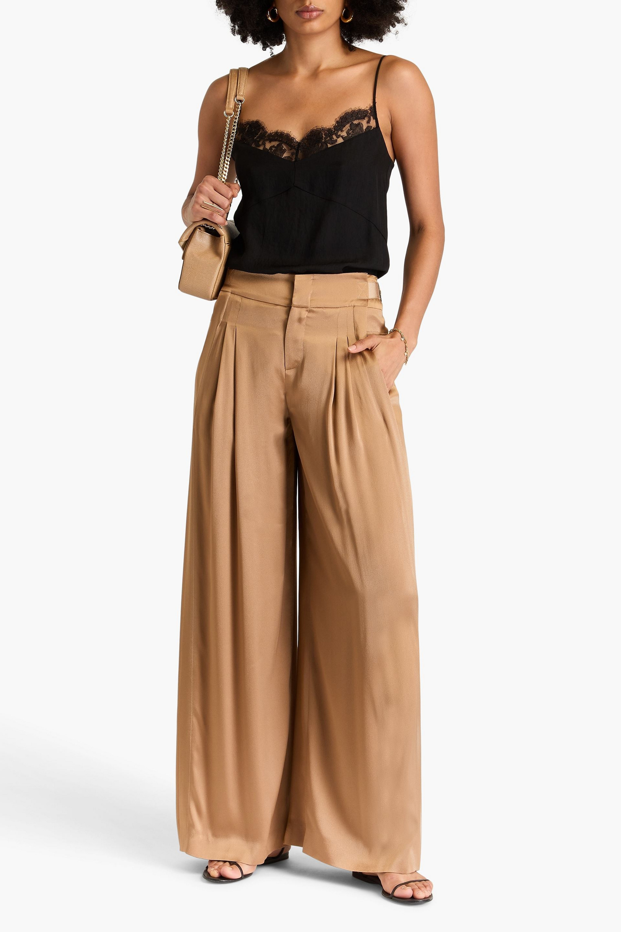 ALBERTA FERRETTI Pleated satin-crepe wide-leg pants