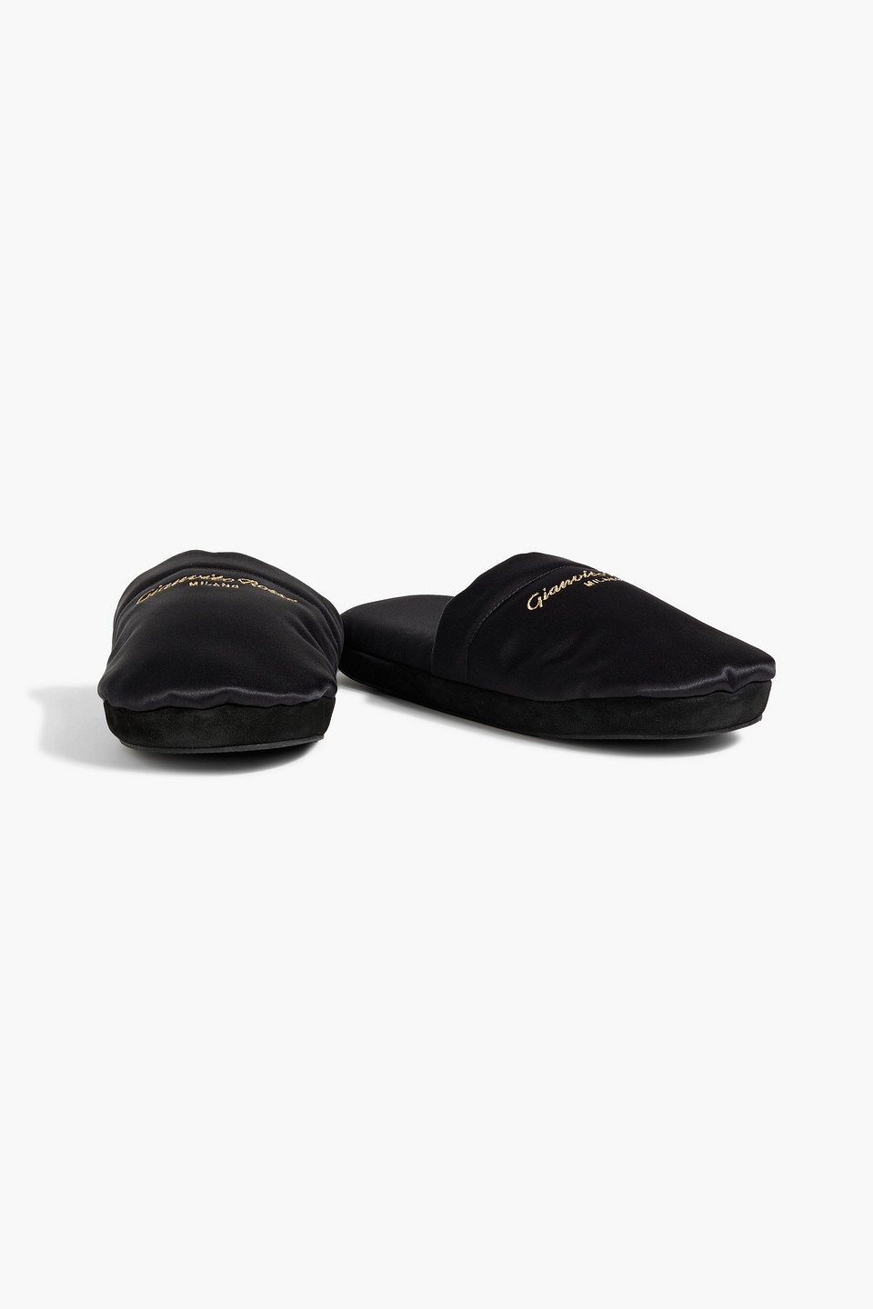  Gianvito Rossi - Bellagio Embroidered Satin Slippers - Black - S 