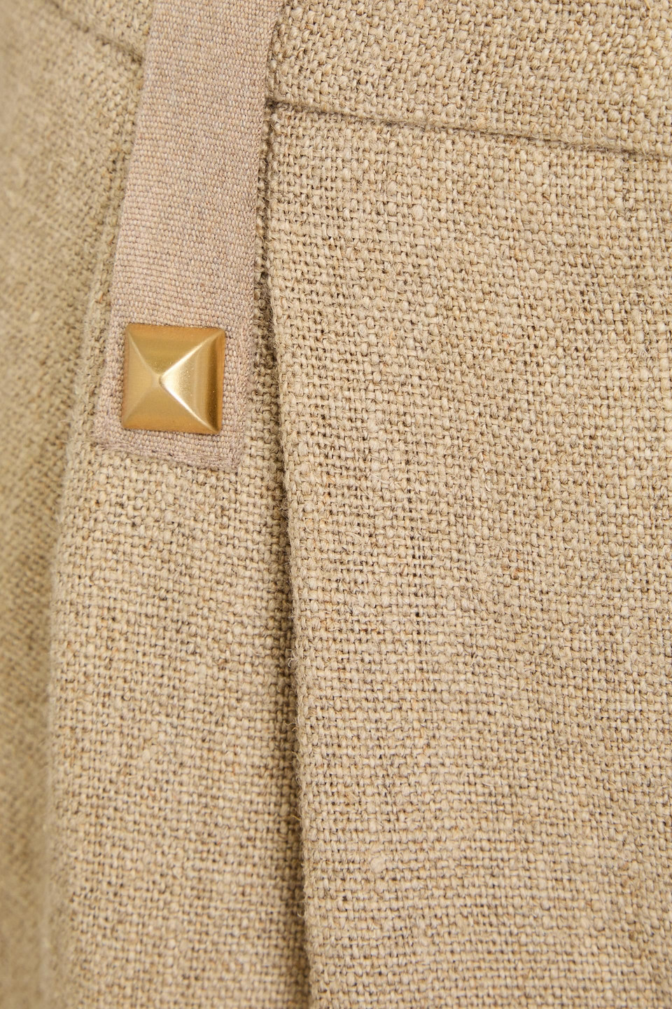 Alberta Ferretti Studded Pleated Linen Straight-leg Pants In Sand