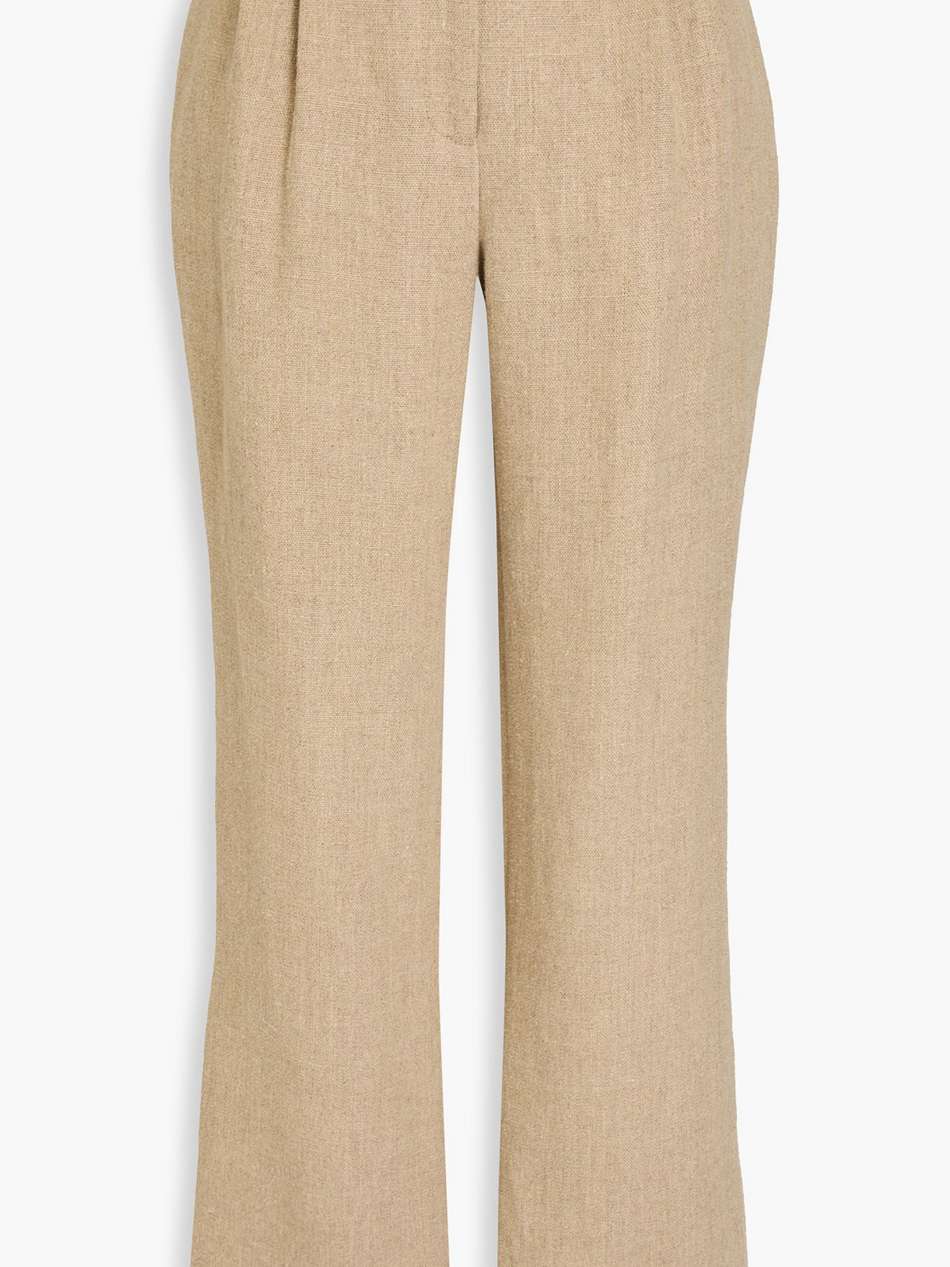 studded pleated linen straight-leg pants