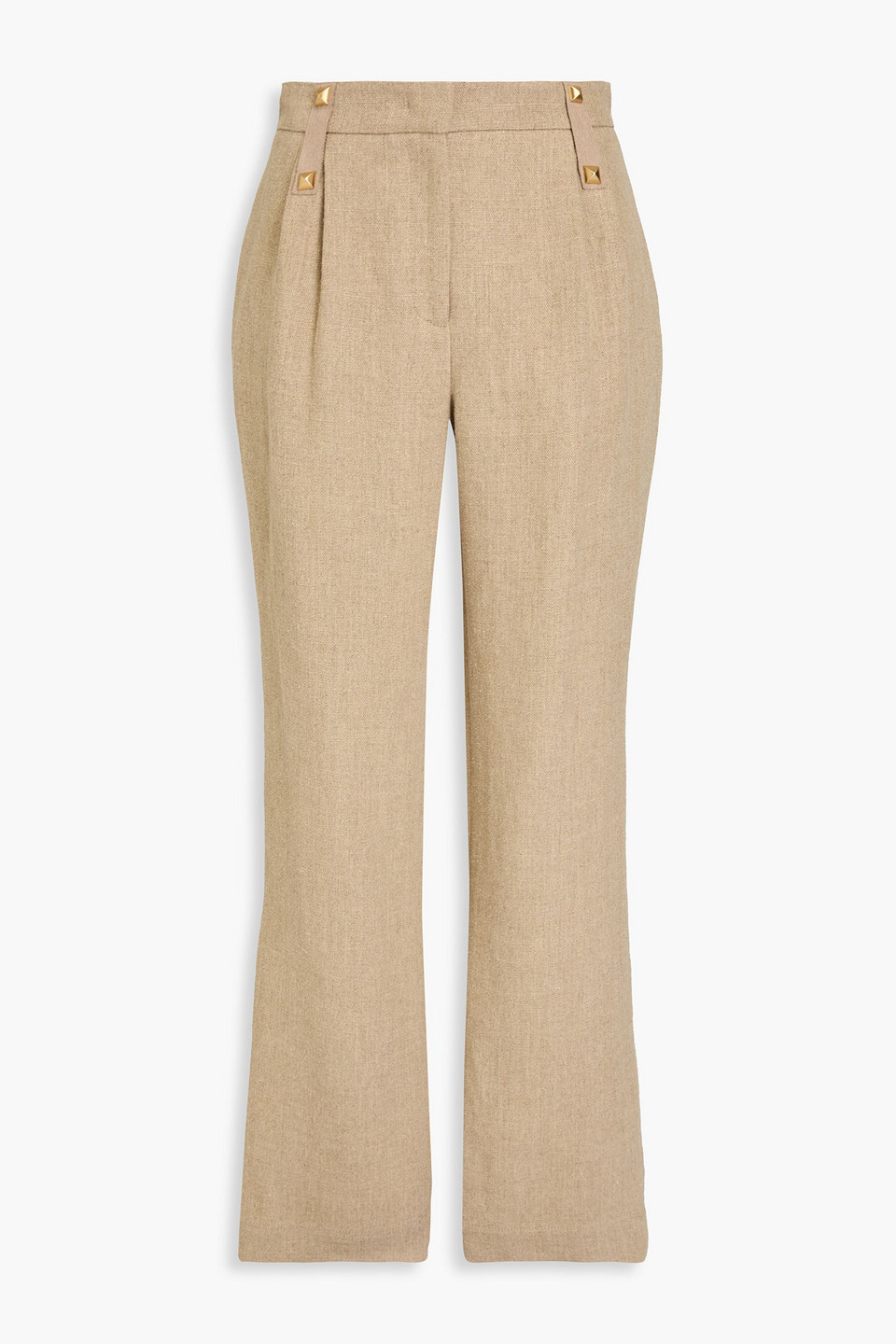 Alberta Ferretti Studded Pleated Linen Straight-leg Pants In Sand
