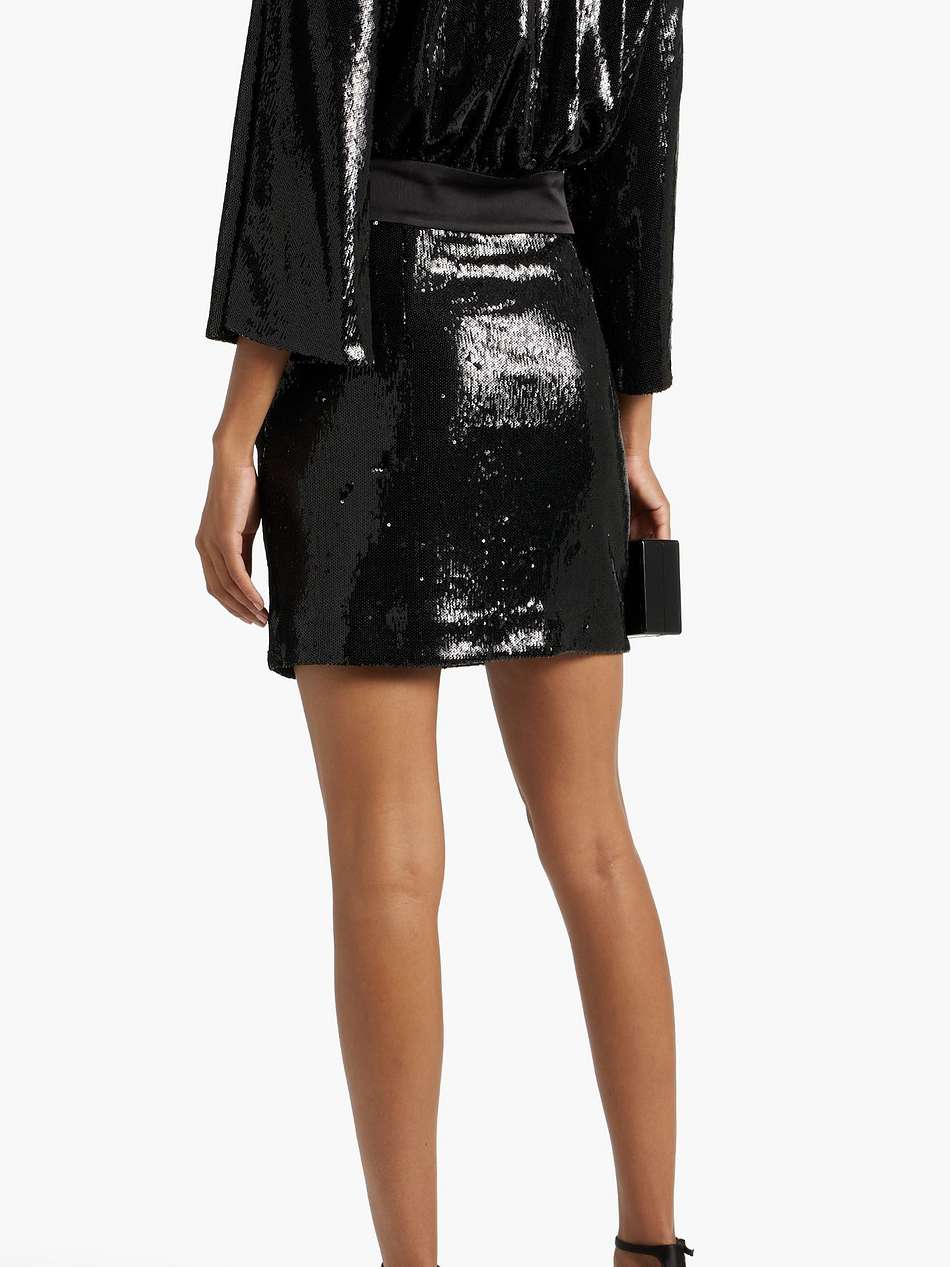 saga draped sequined mesh mini wrap dress