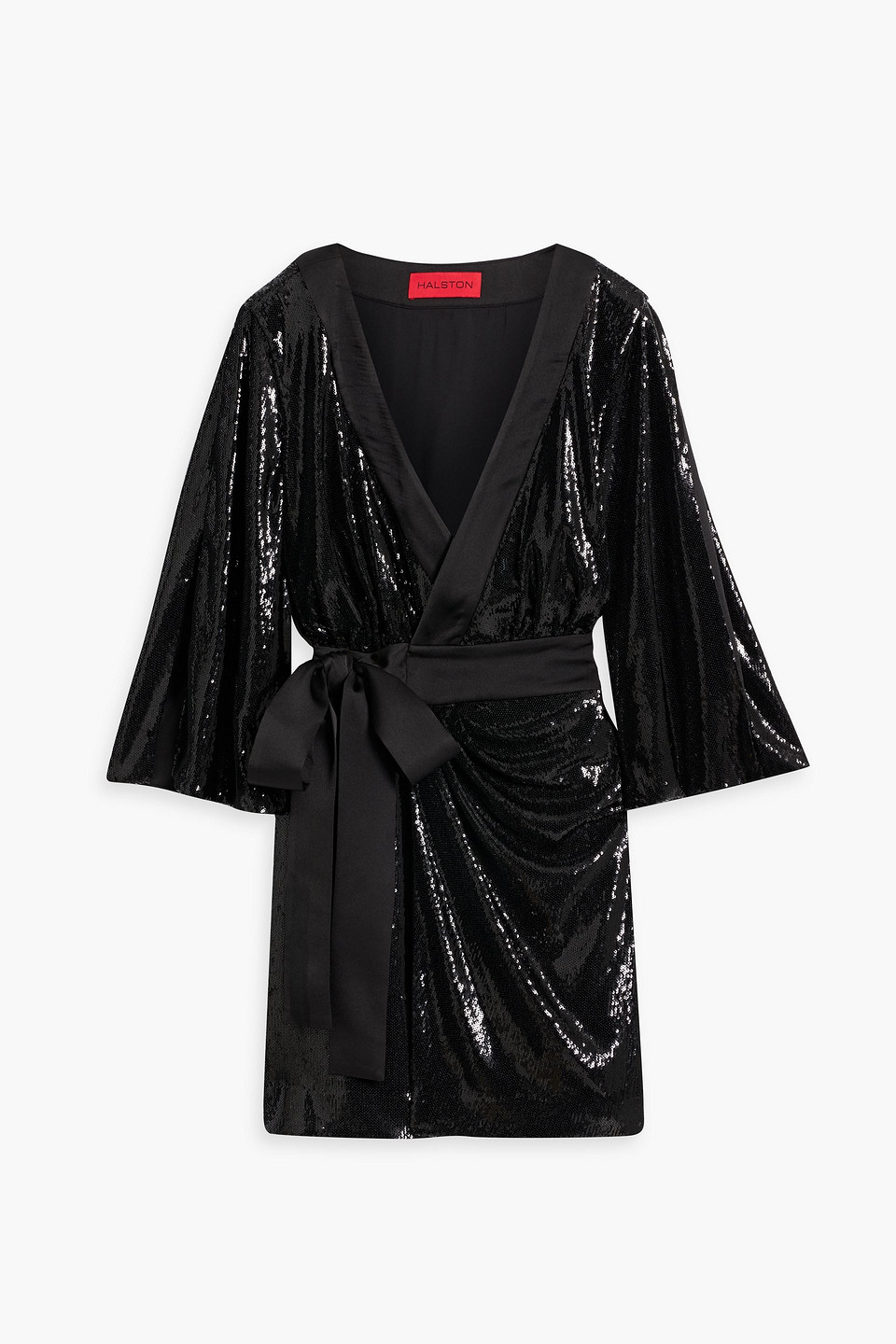 Saga draped sequined mesh mini wrap dress