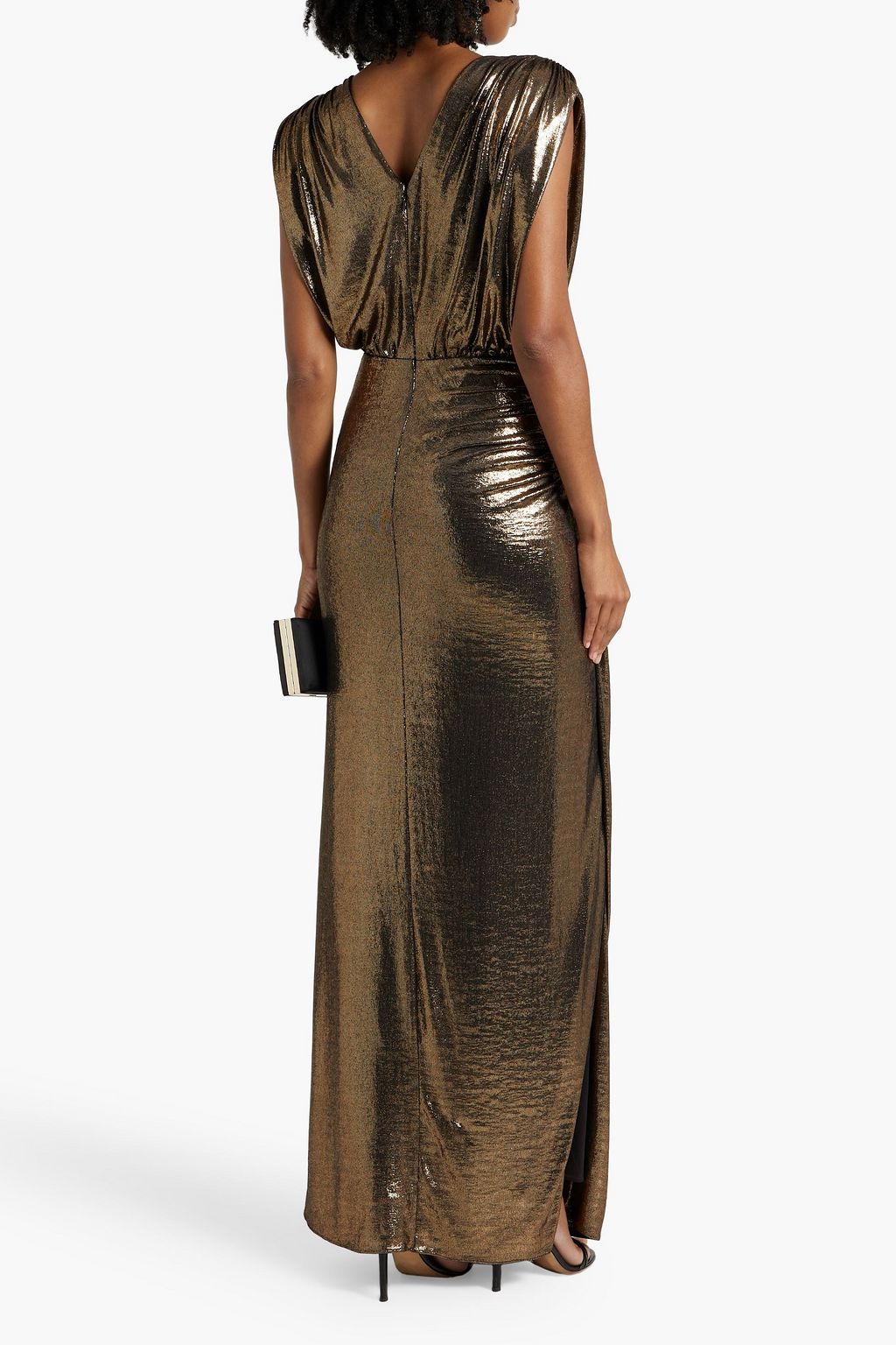 HALSTON Misha ruched lamé gown