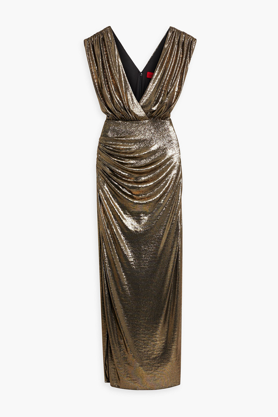 Misha ruched lamé gown